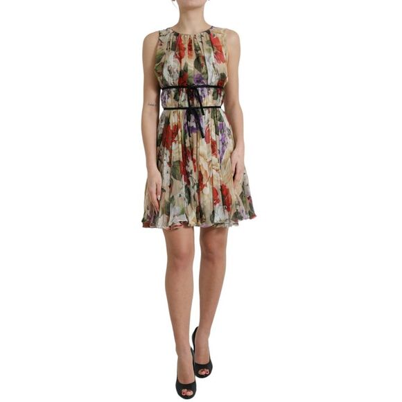 Dolce & Gabbana Beige Floral Sleeveless A-line Mini Women's Dress
